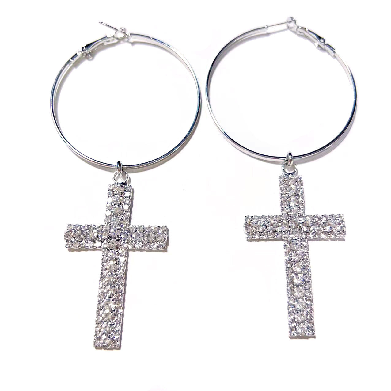 Ring Alloy Diamond Cross Eardrops Female Exaggerated Earrings - FASHIONKULTUR