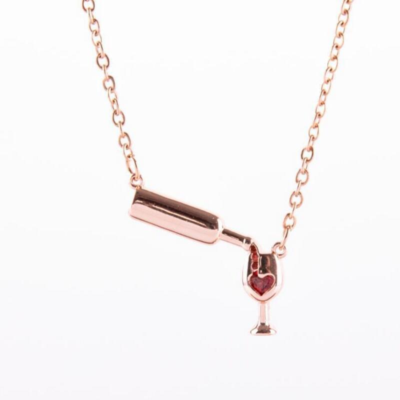 Wine Bottle Cup Pendant Necklace For Women Girls Wine Glass Necklace Love Cheers Chain Necklace Red Enamel Heart Necklace Christmas Birthday Jewelry Gifts For Wine Lovers - FASHIONKULTUR