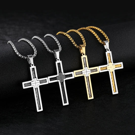 Titanium Steel Wire Cross Men's Necklace - FASHIONKULTUR