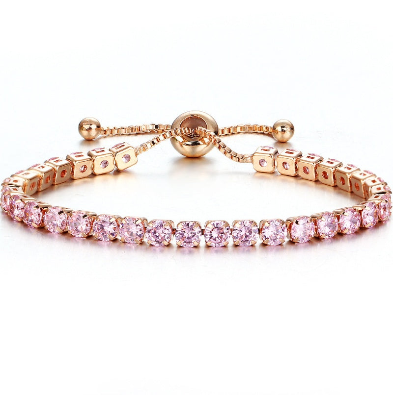 European and American cross-border exclusive jewelry inlaid crystal push-pull bracelet ladies gold full diamond single-row jewelry wholesale - FASHIONKULTUR