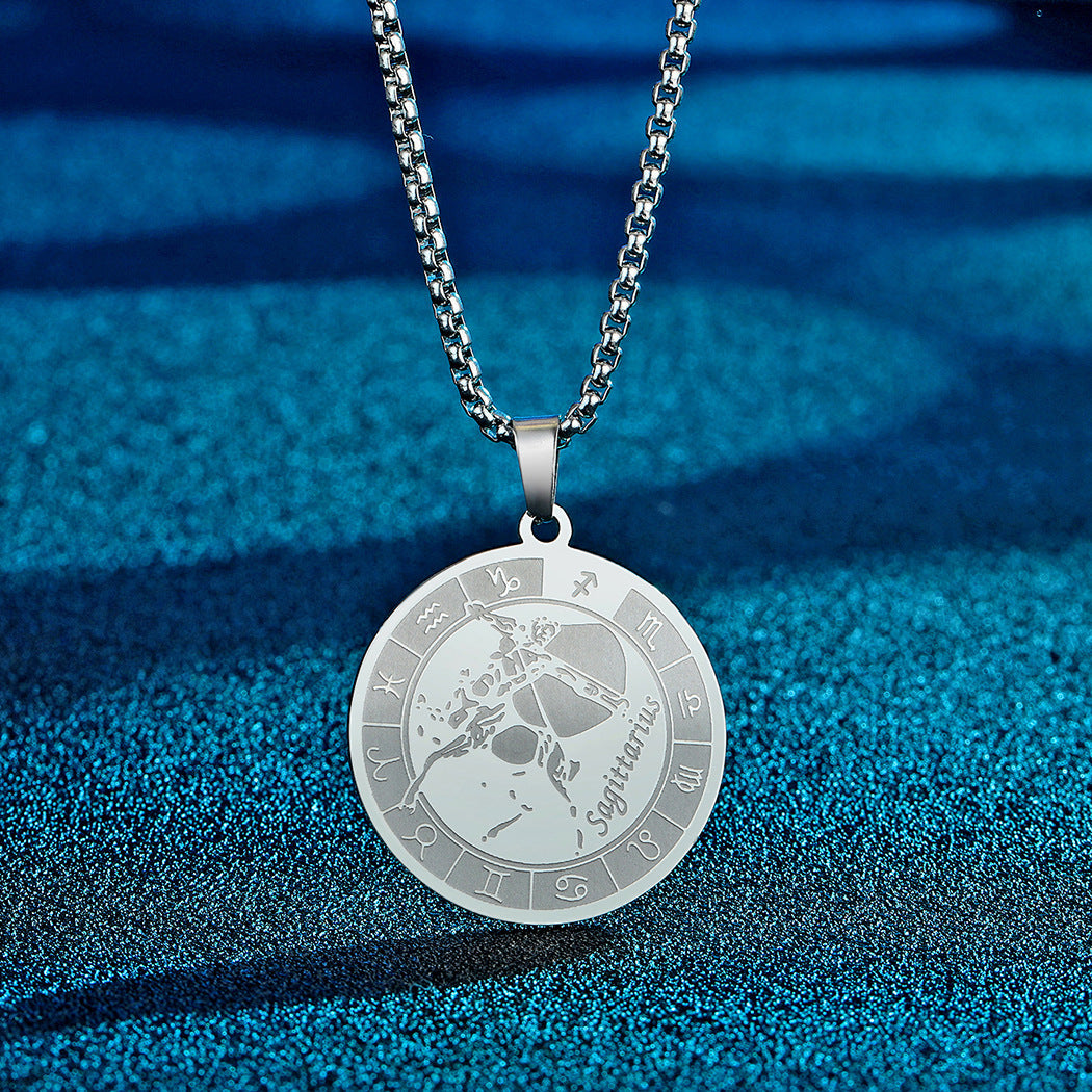 Stainless Steel Constellation Pendant Necklace Gold Medal Necklace - FASHIONKULTUR
