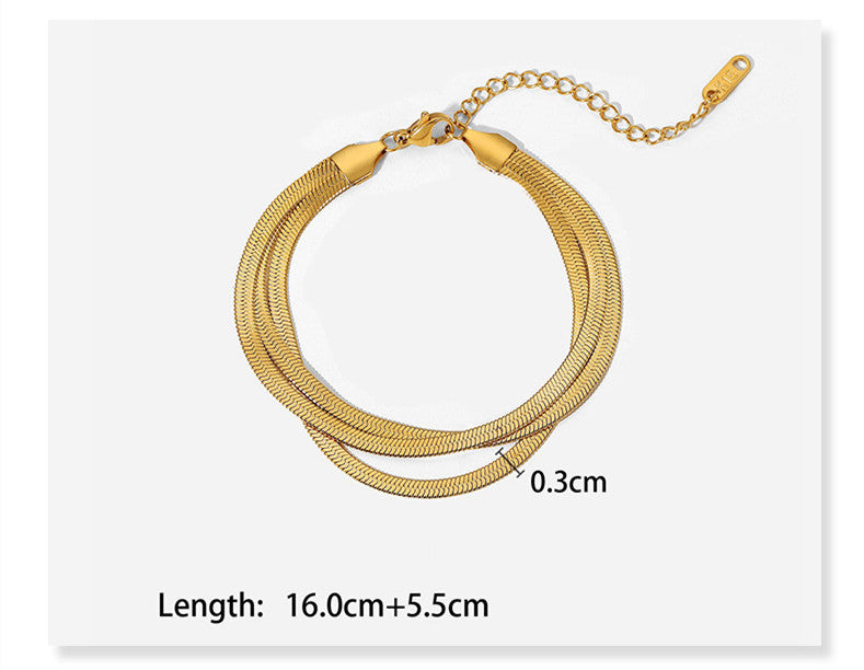 Fashion Versatile Three-layer Exquisite Chain Like Flat Snake Titanium Steel Blade Bracelet Female Accessories - FASHIONKULTUR