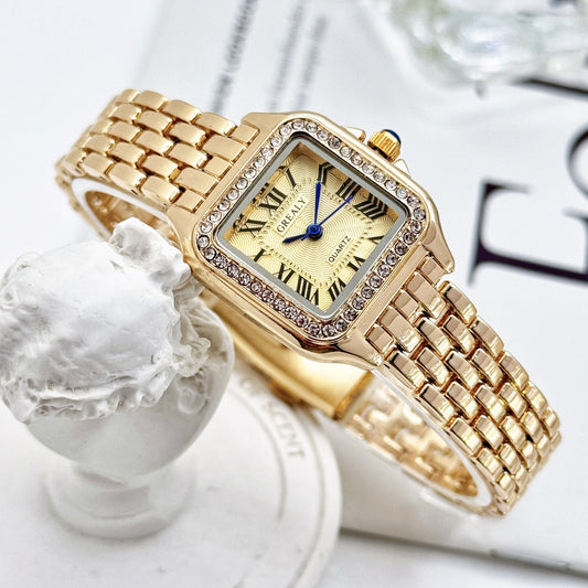 Classic Retro Square Waterproof Women's Diamond-embedded Watch - FASHIONKULTUR
