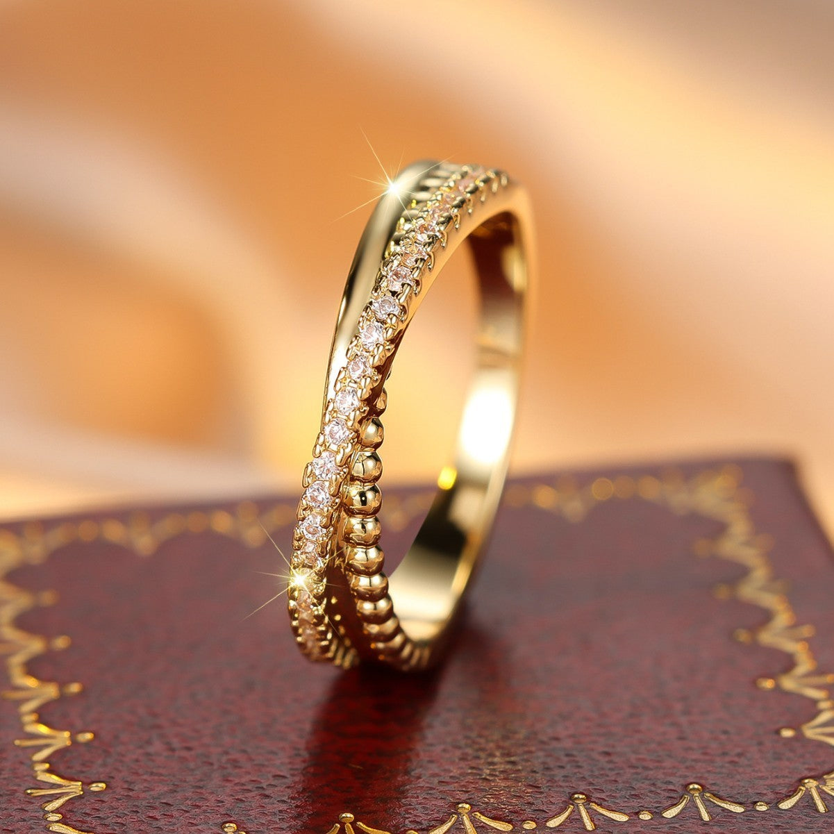 Gold White Diamond Cross Design Ring - FASHIONKULTUR