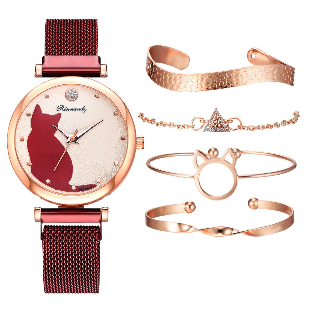 Women's cat watch bracelet set - FASHIONKULTUR