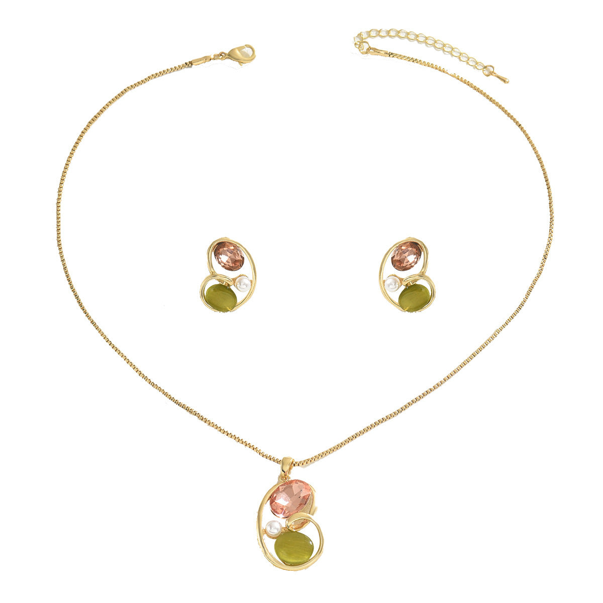 Earrings And Necklace Set Inlaid Gem Long - FASHIONKULTUR