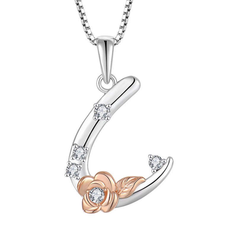 925 Sterling Silver Necklace Jewellery Female Collarbone Chain Hundred With English 26 Letters Zircon Pendant - FASHIONKULTUR
