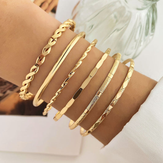 Twist Glossy Irregular Bracelet 6-piece Set - FASHIONKULTUR