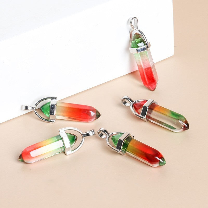Multicolor Glass Hexagonal Column Pendant - FASHIONKULTUR