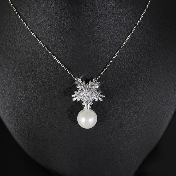 Korean temperament luxury high-grade pearl necklace earrings set with zircon jewelry micro all-match fashion bride - FASHIONKULTUR