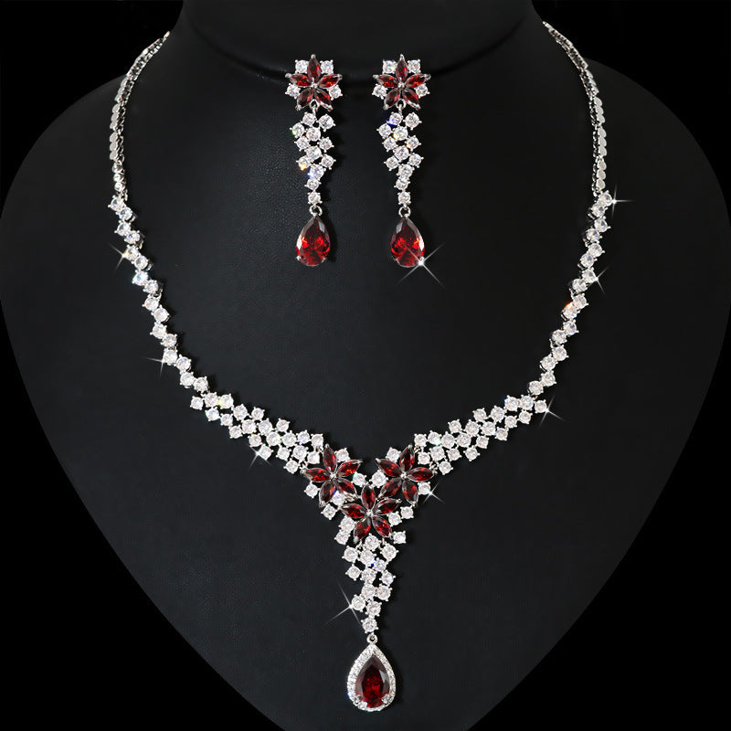 High-end Heavy Industry Simulation Diamond Necklace Female Earrings Suit - FASHIONKULTUR