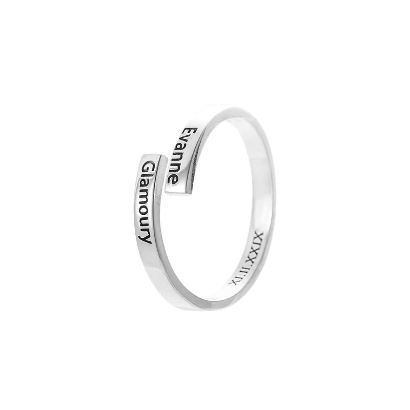 925 Sterling Silver Couple DIY Ring Name Letter Pattern Ornaments - FASHIONKULTUR