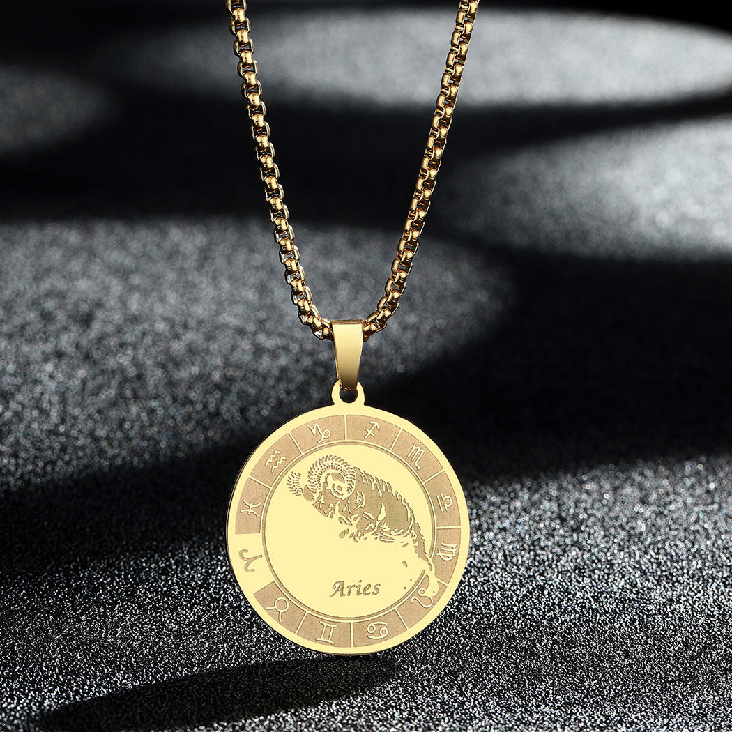 Stainless Steel Constellation Pendant Necklace Gold Medal Necklace - FASHIONKULTUR