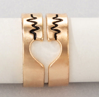 Cartoon Love Pair Ring Set With Geometric Letters - FASHIONKULTUR