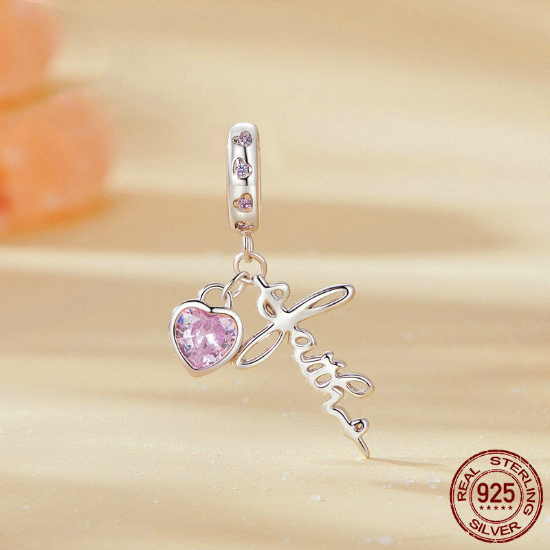 Retro Style Faith Pendant S925 Sterling Silver White Gold Plated Beaded Loose Beads - FASHIONKULTUR