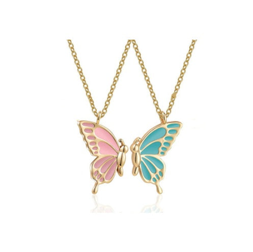 2pcs Oil Drip Butterfly Necklace Ins Creative Clavicle Chain Pendant Necklace For Women Valentine's Day Birthday Gift - FASHIONKULTUR