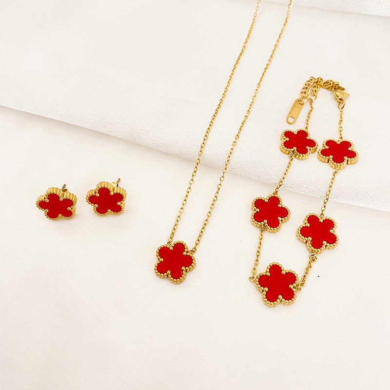 Five-leaf Flower Pendant Necklace Earring Bracelet Suit - FASHIONKULTUR