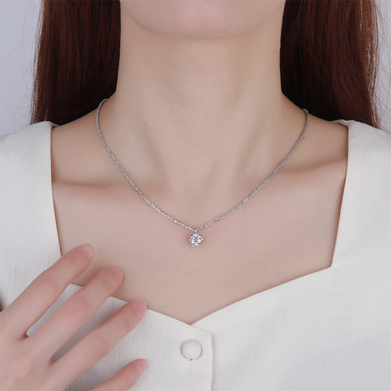 Sterling Silver S925 Simple Moissanite Pendant Valentine's Day Light Luxury Sparkling Necklace - FASHIONKULTUR