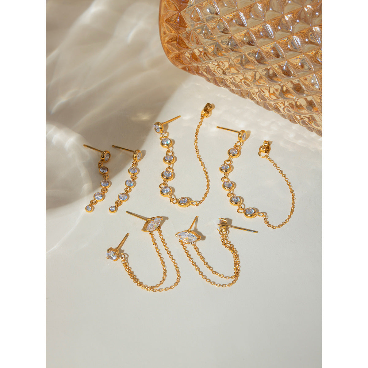 18K Gold Stainless Steel Tassel Casting Round Zircon Earrings - FASHIONKULTUR