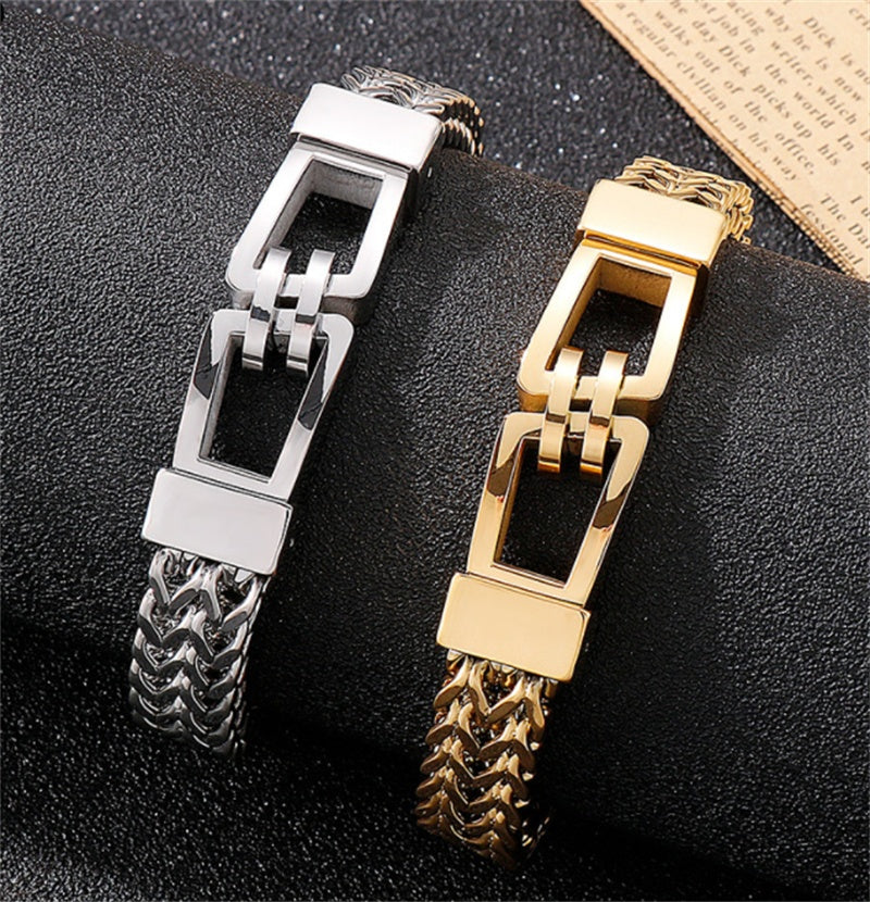 Rock Hip Hop Hand In Hand Men's Titanium Steel Bracelet - FASHIONKULTUR