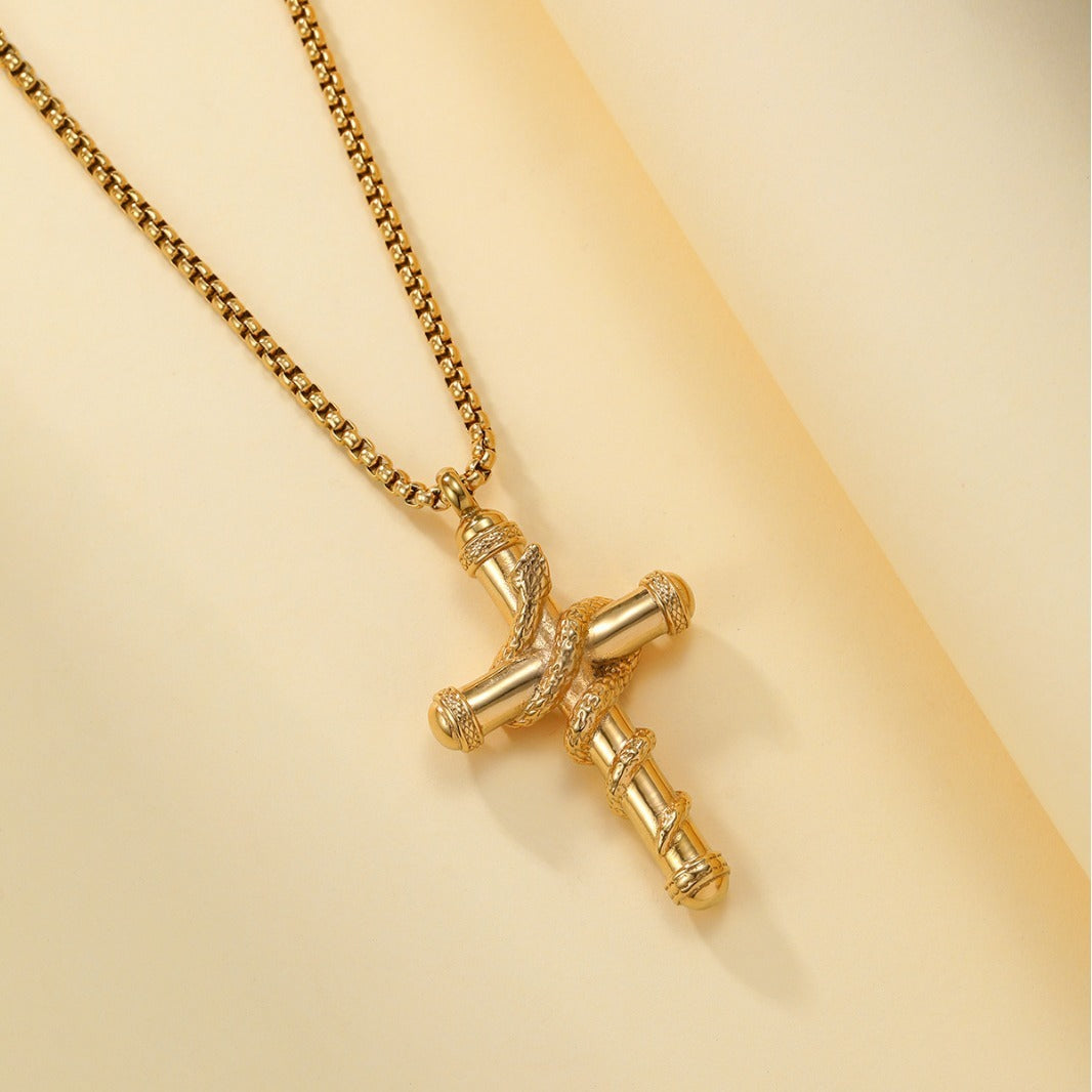 18k Gold Detachable Cross Snake Necklace Fashion Personality Clavicle Chain Necklace For Valentine's Day Loved Memorial Jewelry - FASHIONKULTUR