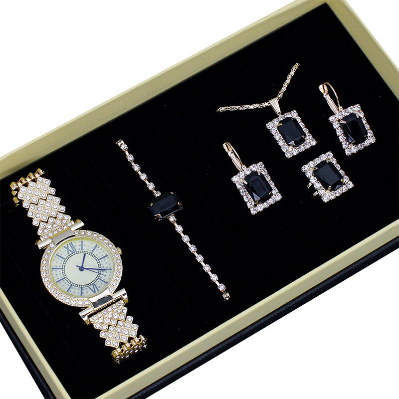 Roman Pattern Diamond-embedded Women's Watch Jewelry Gift Set Bracelet Watch Women's Light Luxury Full Diamond Good-looking - FASHIONKULTUR