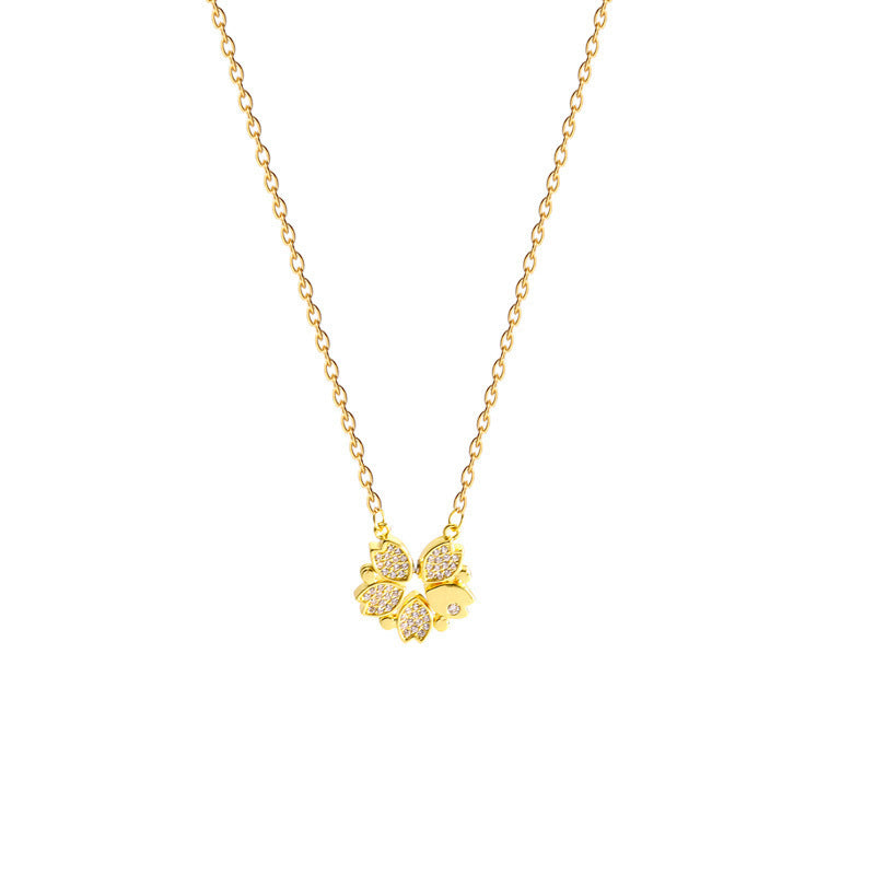 Luxury Four Leaf Clover Pendant Necklace Stainless Steel Crystal Heart Jewelry For Women Gift - FASHIONKULTUR