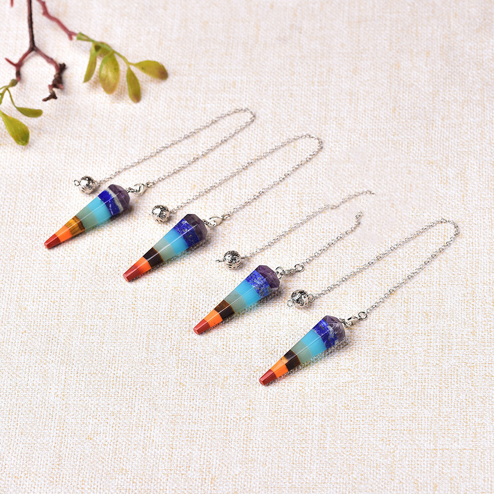 Natural Crystal Seven-color Gemstone Pendulum Ore Pendant - FASHIONKULTUR
