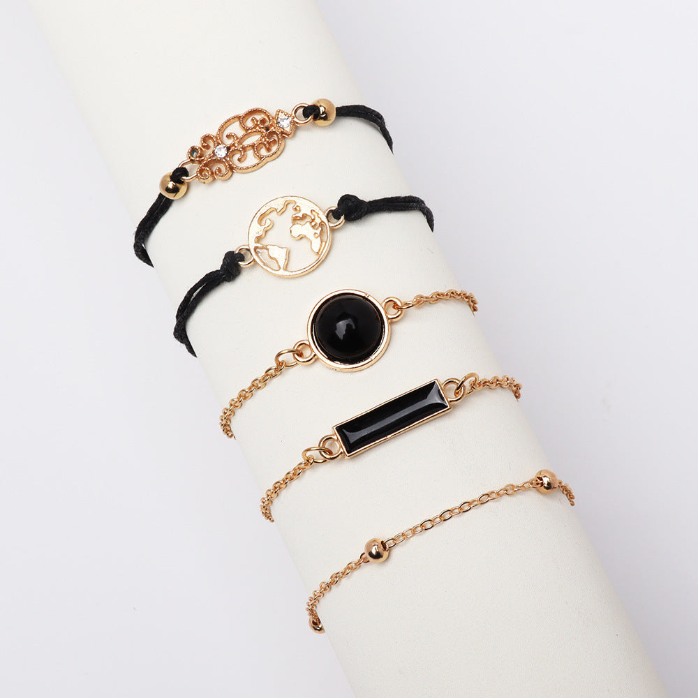 Drip Oil Rectangular Diamond Set Map Bracelet Five Piece Set - FASHIONKULTUR