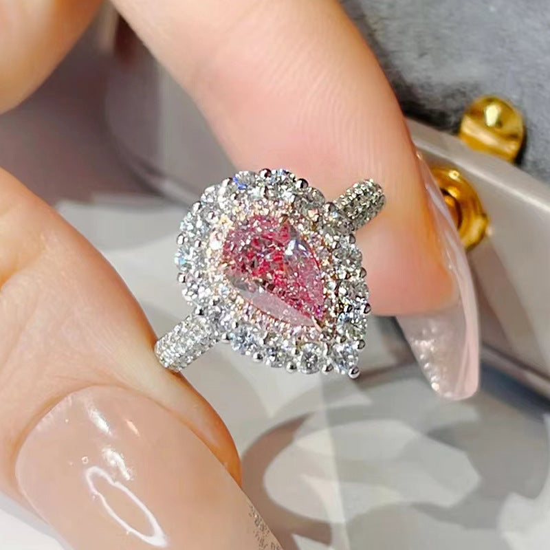 925 Sterling Silver High Carbon Diamond Pink Diamond Pear-shaped 4 7mm Water Drop Color Separation - FASHIONKULTUR