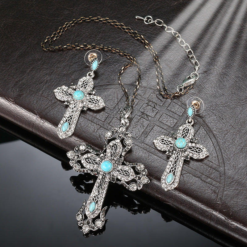 Jewelry Set Combination Necklace Earrings Retro Turquoise Set Accessories - FASHIONKULTUR