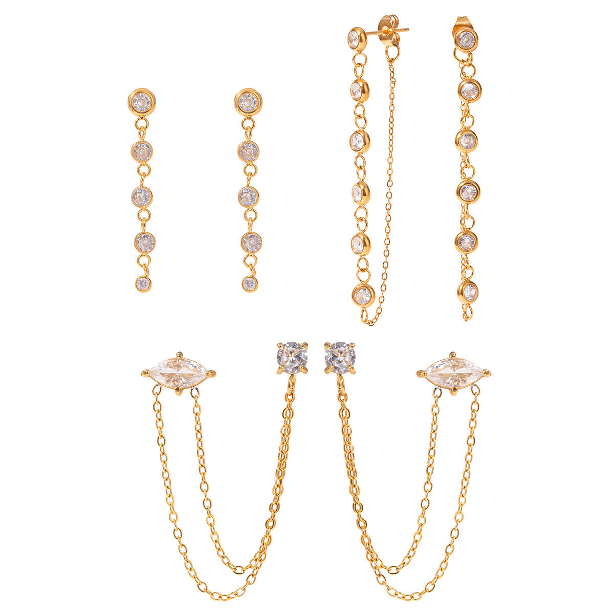 18K Gold Stainless Steel Tassel Casting Round Zircon Earrings - FASHIONKULTUR