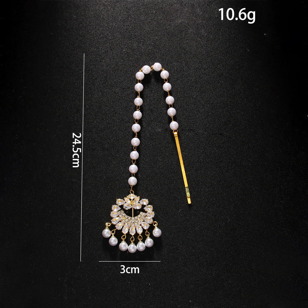 Pearl Forehead Diamond Headdress Ethnic Exotic Style Rhinestone Hair Chain - FASHIONKULTUR
