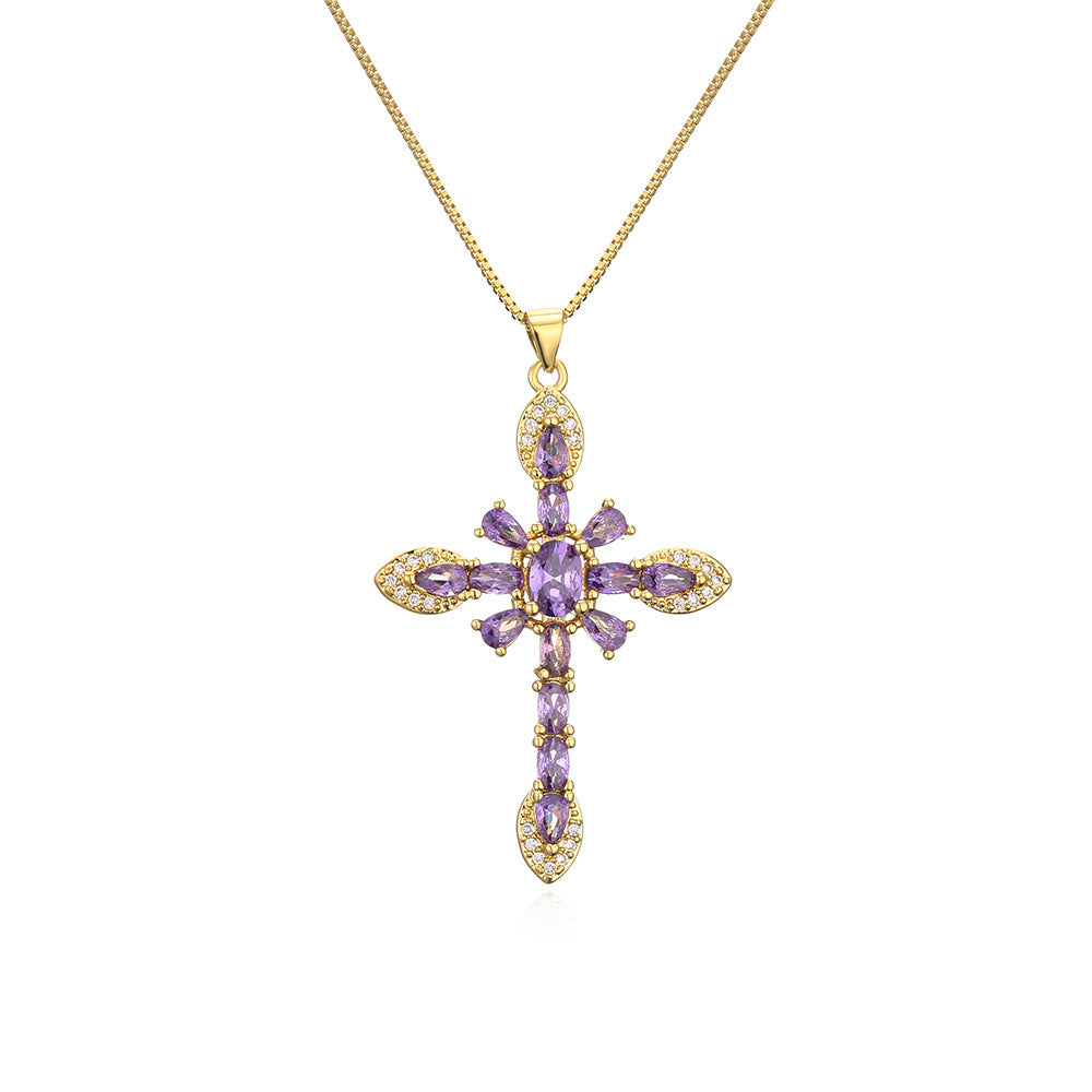 European And American Exquisite Copper Plating 18K Gold Zircon Geometric Pendant Necklace - FASHIONKULTUR