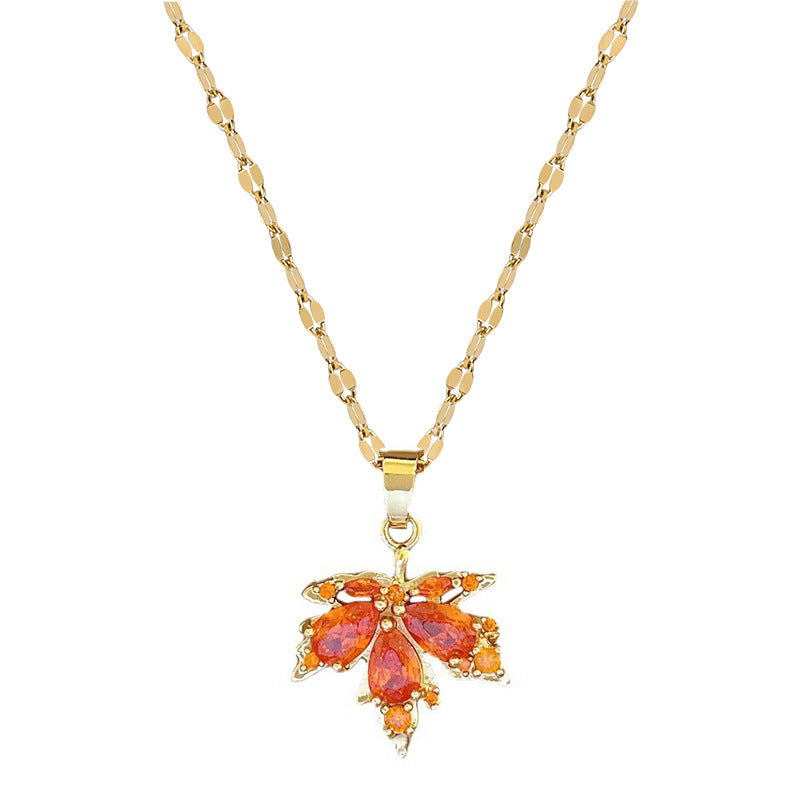 Red Maple Leaf Light Luxury Bone Chain Titanium Steel Necklace - FASHIONKULTUR