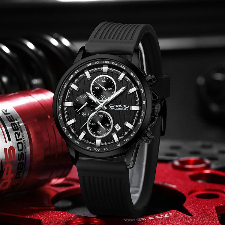 New Men's Silicone Strap Six-pin Steel Strap Business Casual Watch - FASHIONKULTUR
