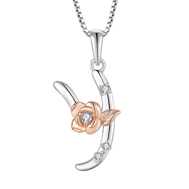925 Sterling Silver Necklace Jewellery Female Collarbone Chain Hundred With English 26 Letters Zircon Pendant - FASHIONKULTUR