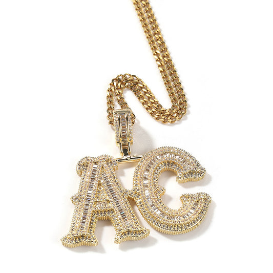 Alphabet Necklace Hip Hop Full Of Diamonds With Spiked Rock Candy Letters - FASHIONKULTUR