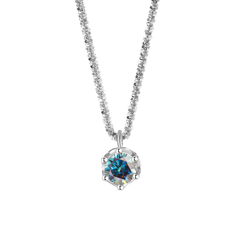 Sterling Silver S925 Simple Moissanite Pendant Valentine's Day Light Luxury Sparkling Necklace - FASHIONKULTUR