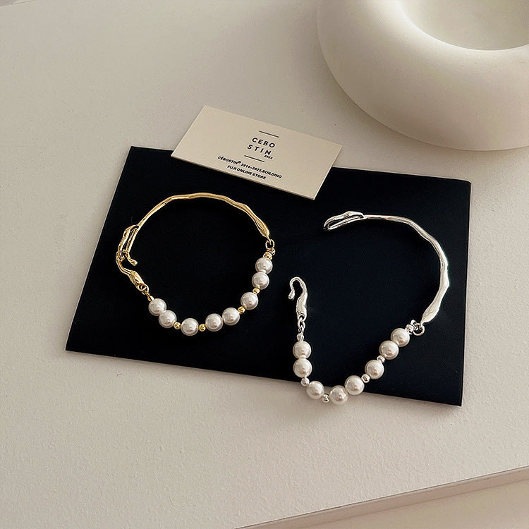 Niche Design Irregular Metal Pearl Bracelet For Women Retro Personality And Minimalism All-matching Graceful Fashion - FASHIONKULTUR