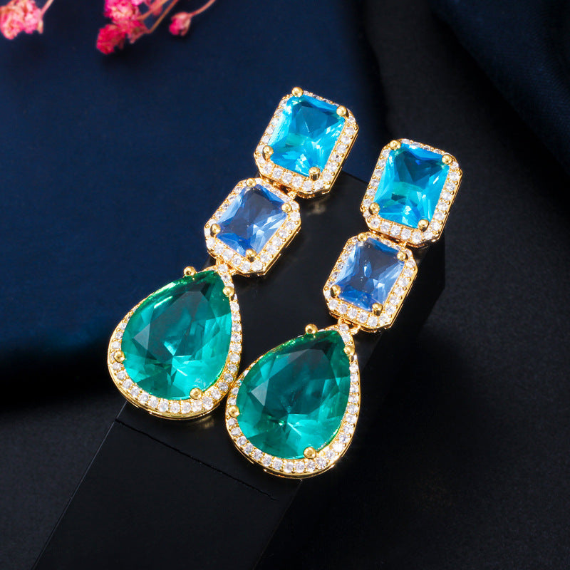 Glass Stone Inlaid Zircon Earrings - FASHIONKULTUR