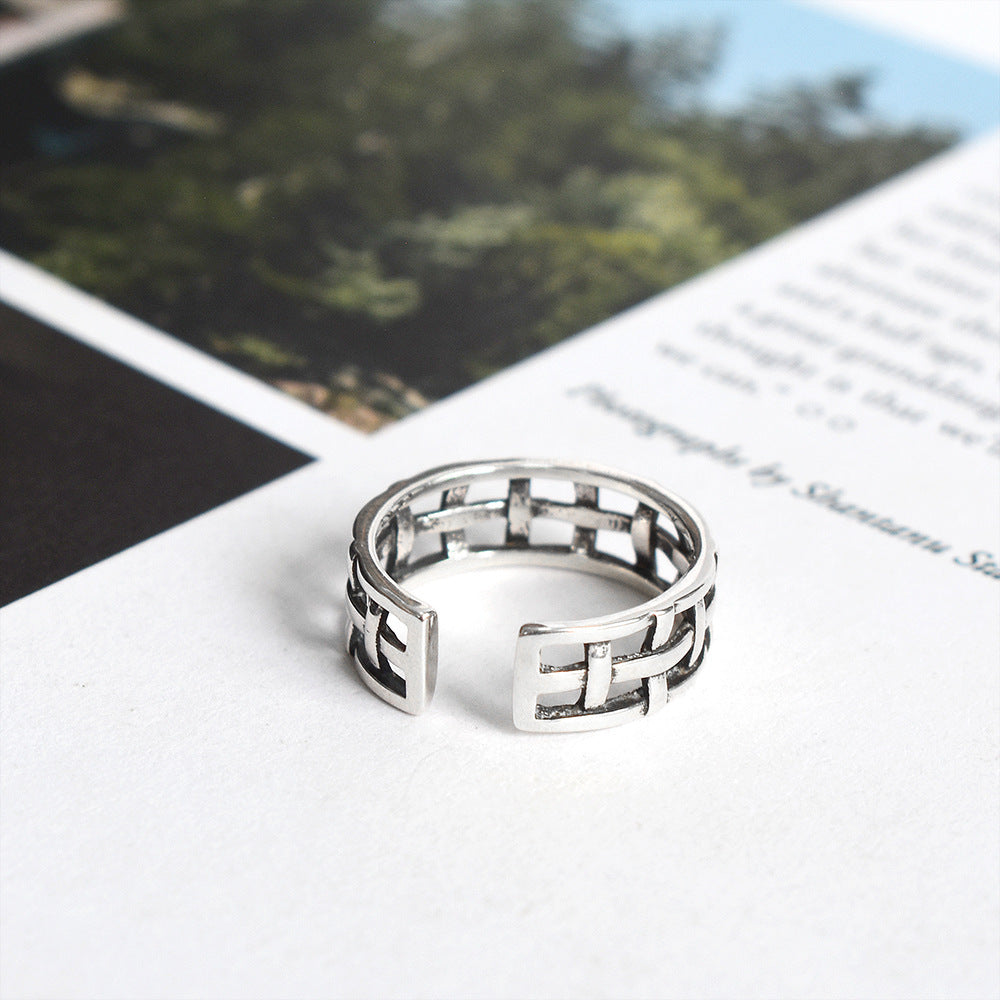 Women's Vintage Woven Mesh S925 Sterling Silver Ring - FASHIONKULTUR
