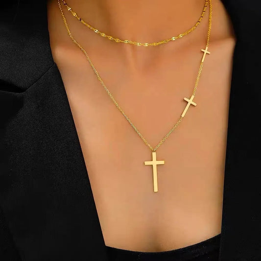 Women's All-match Double Layer Cross Necklace - FASHIONKULTUR
