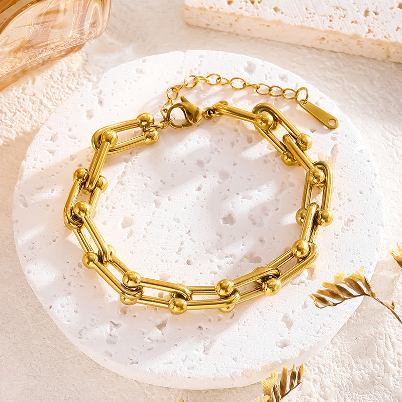 Ornament Hip Hop Trend Design U-shaped Vachette Clasp Necklace Stylish And Unique Bracelet Jewelry Suit - FASHIONKULTUR