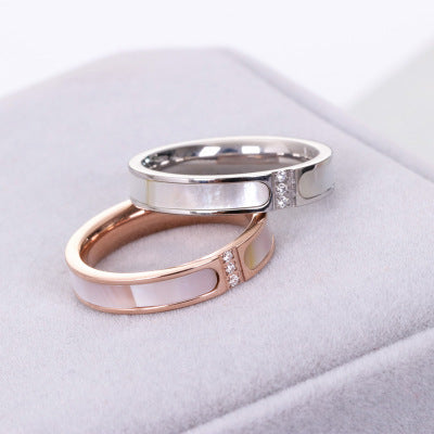 Fashion three diamond inlaid shell ring - FASHIONKULTUR
