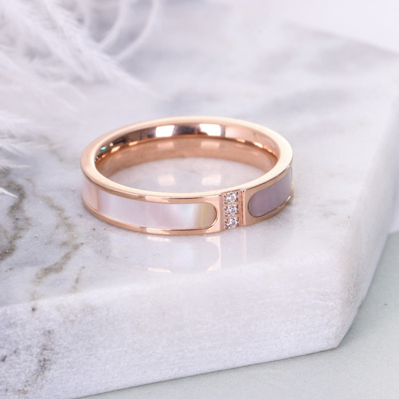 Fashion three diamond inlaid shell ring - FASHIONKULTUR