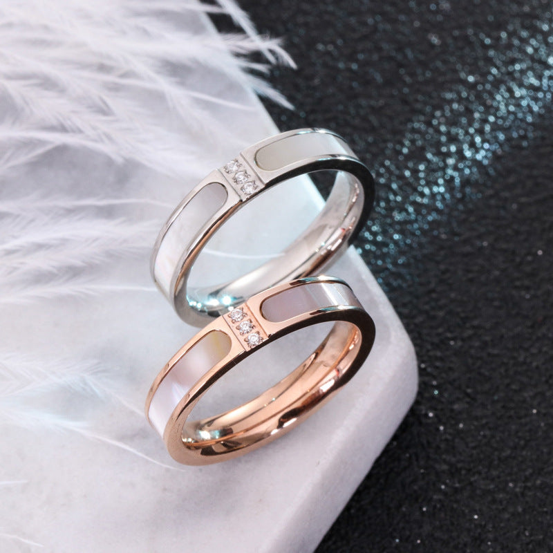 Fashion three diamond inlaid shell ring - FASHIONKULTUR