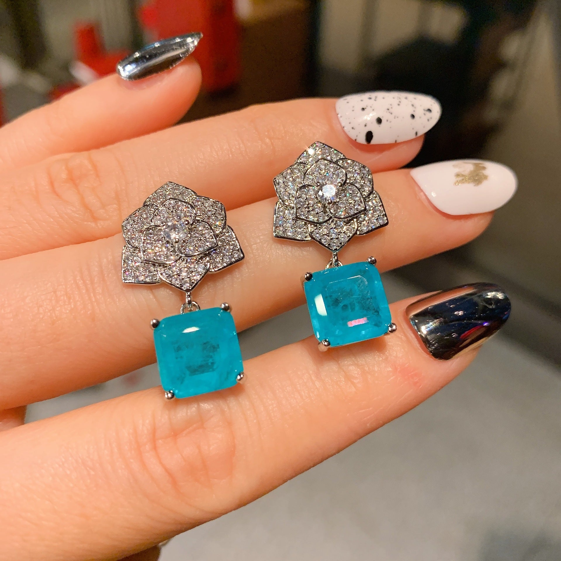 Paraiba Ring Necklace Stud Earrings Jewelry Set - FASHIONKULTUR
