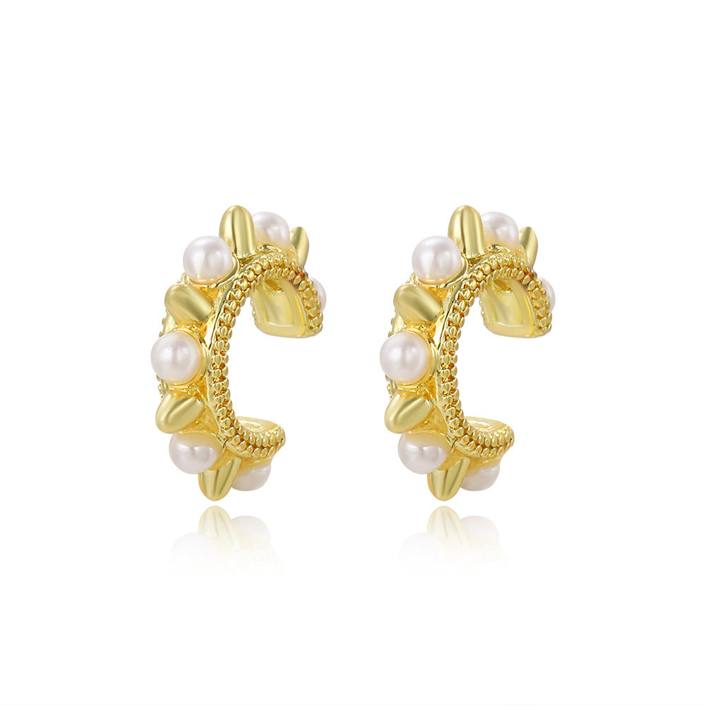 Copper Plating 18K Faux Pearl Ear Clips Fashion Trend Retro - FASHIONKULTUR