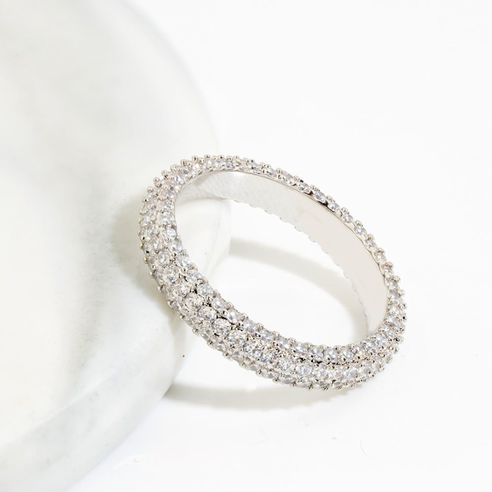 Ins Style Silver Jewelry Full Diamond Single Row Ring Women - FASHIONKULTUR